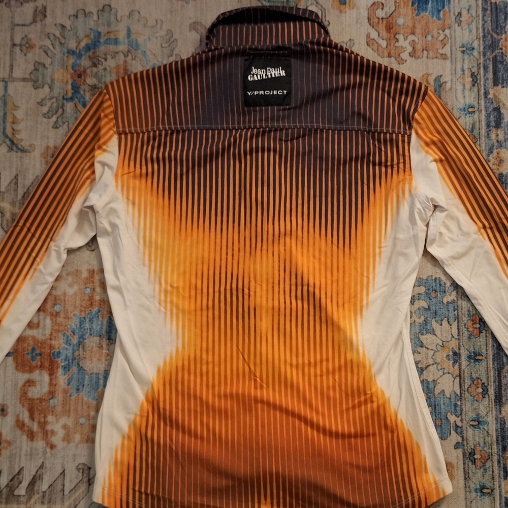 Jean Paul Gaultier Orange and Black Graphic Stripe Button-Up Shirt. UNISEX - Picture 6 of 11